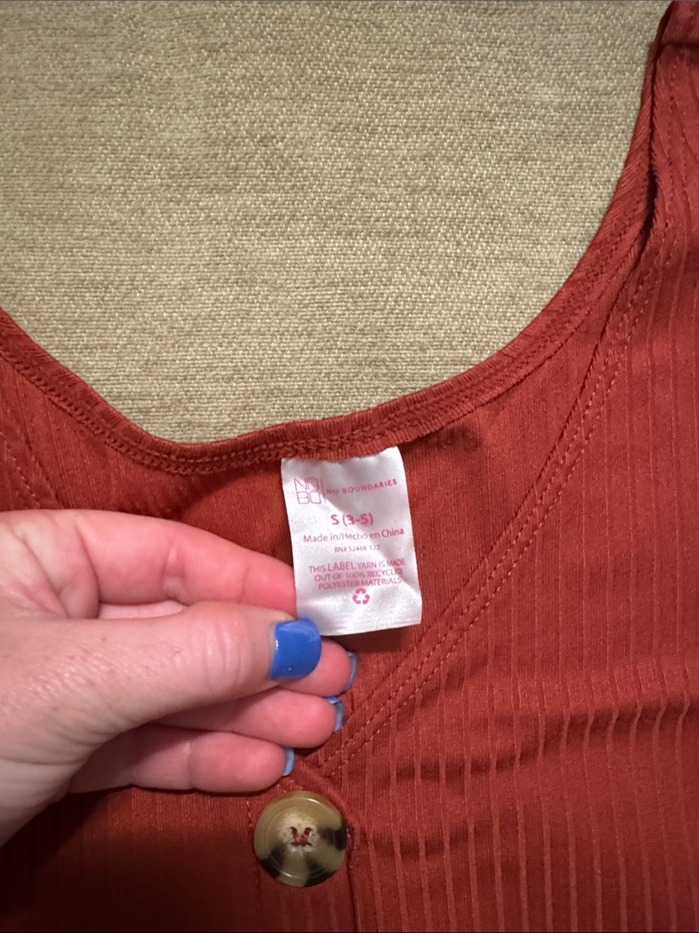 NOBO Ribbed Button-Front Tank in Rust - Picture 2 of 3